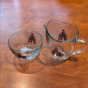 Haida Whale Designs on Glass Creamer and Sugar